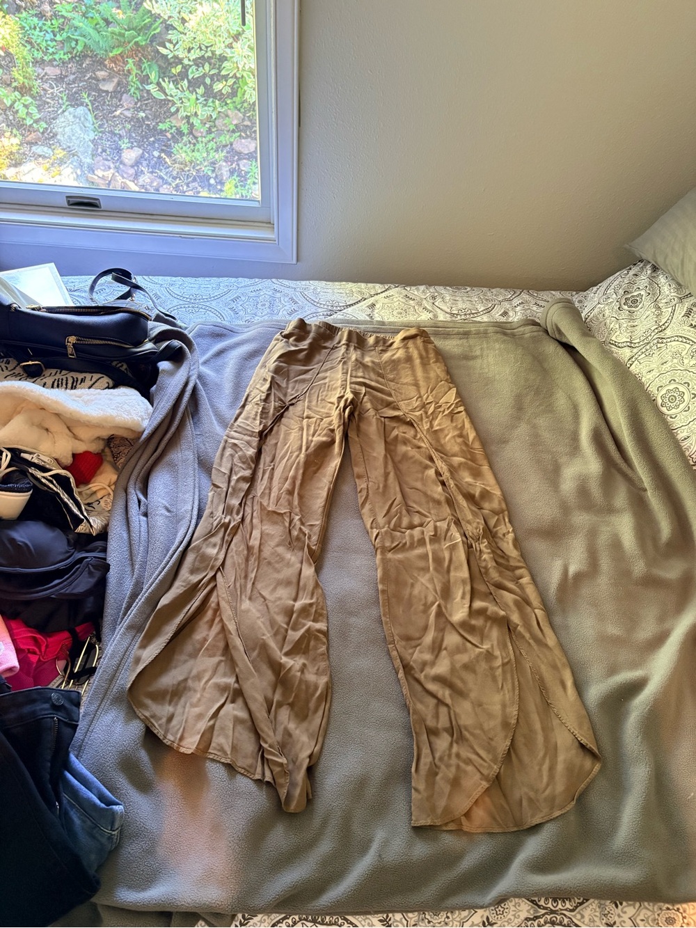 Flowy Wide-Leg Sheer Pants in Camel